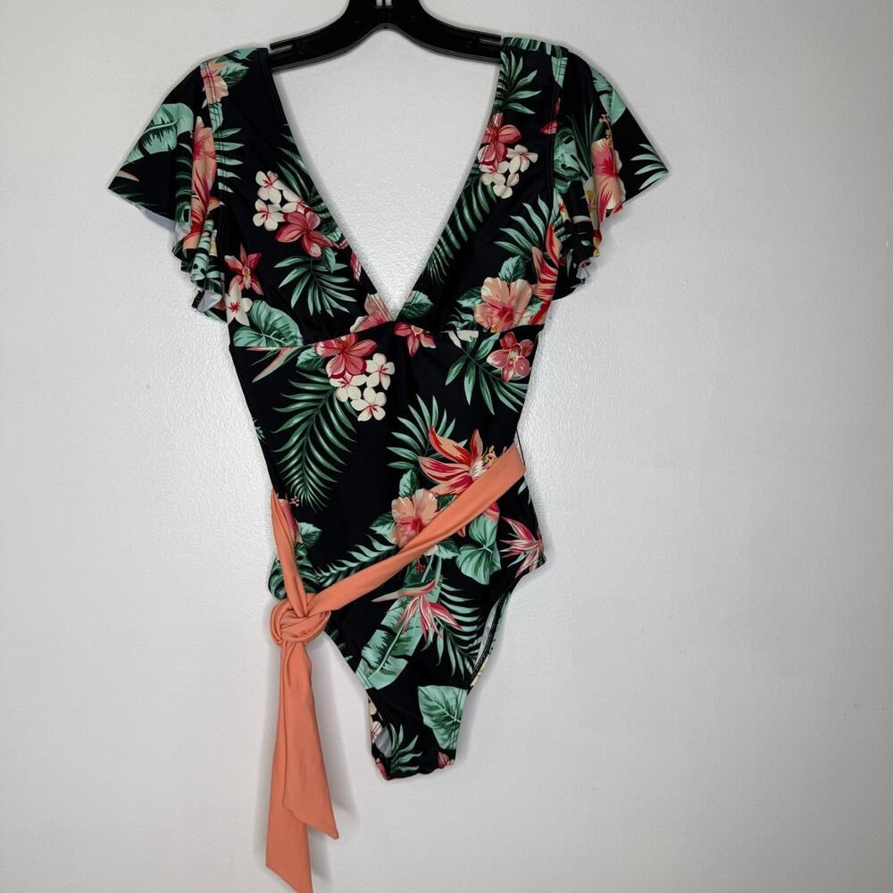 Cupshe Swimsuit M Floral Ruffle Wrap One Piece Tummy Control Tropical NEW
